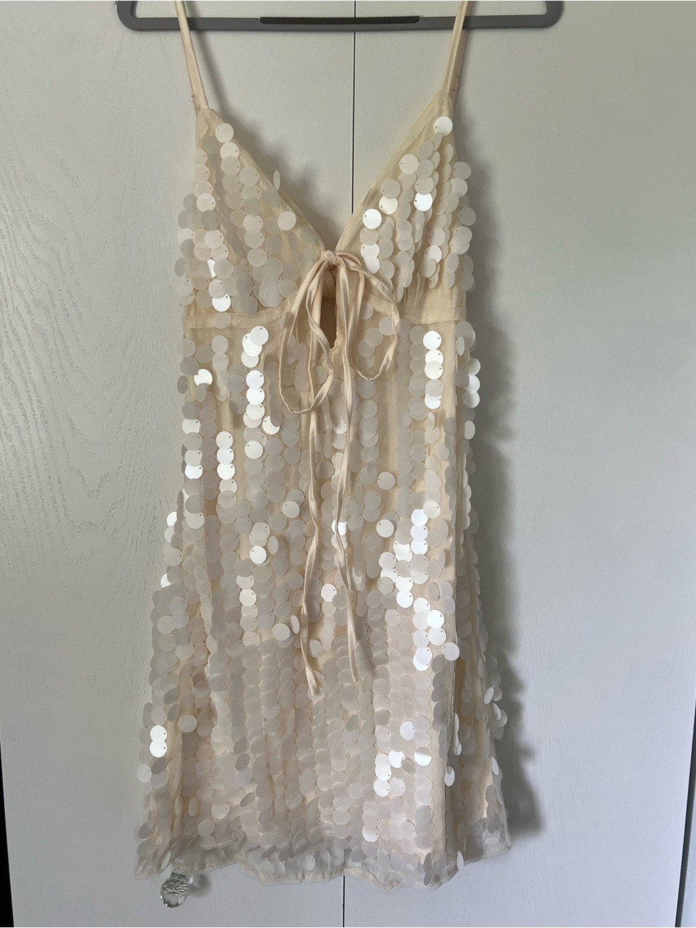 SHEIN Champagne Sequin Tie-Front Mini Dress